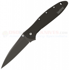 Kershaw 1660CKT Leek Spring Assisted Opening Folding Knife (3 Inch Black Ti-Ni Sandvik Plain Blade) Black Stainless Steel Handle