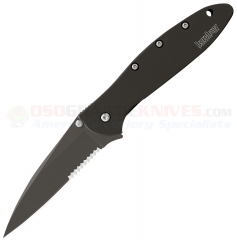 Kershaw 1660CKTST Leek Spring Assisted Opening Folding Knife (3 Inch Black Ti-Ni Sandvik Combo Blade) Black Stainless Steel Handle