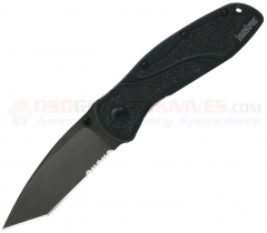 Kershaw Ken Onion Tactical Blur Assisted Folding Knife (3.38 Inch Tanto Black Combo Blade) Black Aluminum Handle 1670TBLKST