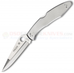 Spyderco C07P Police Lockback Folding Knife (4.125 Inch VG10 Satin Plain Blade) Stainless Steel Handle