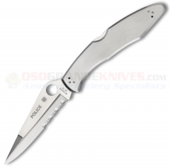 Spyderco C07PS Police Lockback Folding Knife (4.125 Inch VG10 Satin Combo Blade) Stainless Steel Handle