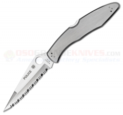 Spyderco C07S Police Lockback Folding Knife (4.125 Inch VG10 Satin Serrated Blade) Stainless Steel Handle