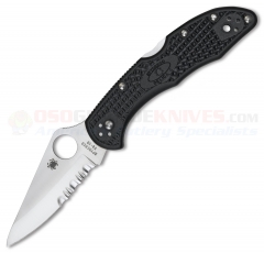 Spyderco Delica 4 Folding Knife (2.88 Inch VG-10 Satin Combo Blade) Black FRN Handle C11PSBK4