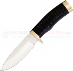 Buck Knives 692 Vanguard-R Hunting Knife Fixed (4.25 Inch 420HC Satin Plain Drop Point Blade) Black Rubber Handle w/ Brass Guard/Butt + Nylon Sheath 0692BKS