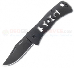 SOG MICRON Folding Key-Ring Knife (1.5 Inch Clip Point Black Oxide Plain Blade) Black Stainless Handle SOGMicron