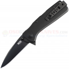 SOG TWI-21 Twitch XL Assisted Opening Folding Knife (3.25 Inch AUS8 Black TiNi Plain Blade) Black Aluminum Handle SOGTWI21