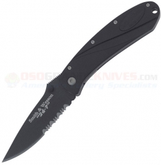 Smith & Wesson 24-7BS HRT LinerLock Folding Knife (3.22 Inch 440C Black Combo Blade) Black Zytel Handle SW24-7BS