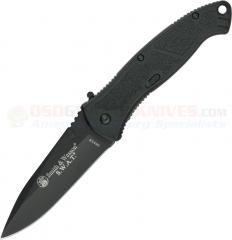 Smith & Wesson Large SWAT Assisted Opening Folding Knife (3.7 Inch Drop Point Black Plain Blade) Black Aluminum Handle SWATLB