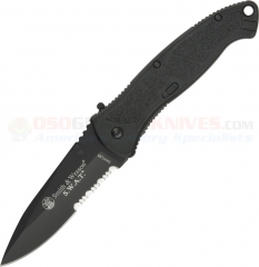 Smith & Wesson Large SWAT Assisted Opening Folding Knife (3.7 Inch Drop Point Black Combo Blade) Black Aluminum Handle SWATLBS