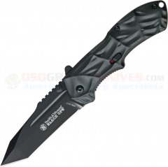 Smith & Wesson BLOP3T Black Ops 3 MAGIC Spring Assisted Opening Folder (3.4 Inch Tanto Black Plain Blade) Gray Aluminum Handle SWBLOP3T