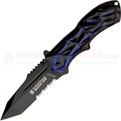 Smith & Wesson BLOP3TBLS Black Ops 3 MAGIC Spring Assisted Opening Folder (3.4 Inch Tanto Black Combo Blade) Blue/Black Aluminum Handle SWBLOP3TBLS