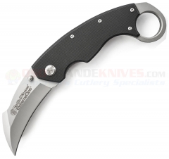 Smith & Wesson Extreme Ops Karambit Liner Lock Folding Knife (3.16 Inch 440C Hawkbill Bead Blast Plain Blade) Black G10 Handle CK33