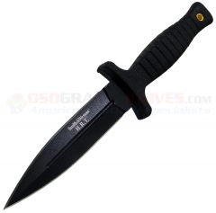 Smith & Wesson HRT9B Boot Knife Dagger Fixed (4.74 Inch Double-Edge 440C Black Spear Point Blade) Black Rubber Handle + Leather Sheath SWHRT9B