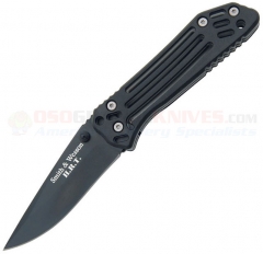 Smith & Wesson HRT Tactical Fighter Folding Knife (3.5 Inch 440C Drop Point Black Plain Blade) Black Aluminum Handle SWHRTFB