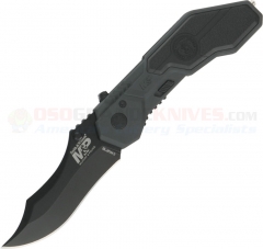 Smith & Wesson MP1B Military & Police MAGIC Spring Assisted Opening Knife (2.9 Inch Drop Point Black Plain Blade) Black Aluminum Handle w/ Glass Breaker SWMP1B