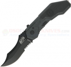 Smith & Wesson MP1BS Military & Police MAGIC Spring Assisted Opening Knife (2.9 Inch Drop Point Black Combo Blade) Black Aluminum Handle w/ Glass Breaker SWMP1BS