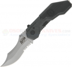 Smith & Wesson MP1S Military & Police MAGIC Spring Assisted Opening Knife (2.9 Inch Drop Point Satin Combo Blade) Black Aluminum Handle w/ Glass Breaker SWMP1S