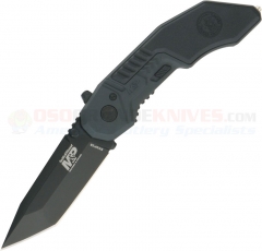 Smith & Wesson MP3B Military & Police MAGIC Spring Assisted Opening Knife (2.9 Inch Tanto Black Plain Blade) Black Aluminum Handle w/ Glass Breaker SWMP3B