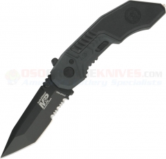 Smith & Wesson MP3BS Military & Police MAGIC Spring Assisted Opening Knife (2.9 Inch Tanto Black Combo Blade) Black Aluminum Handle w/ Glass Breaker SWMP3BS