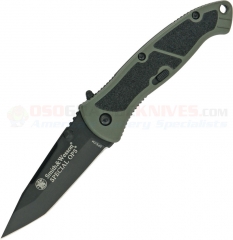 Smith & Wesson SPECM Special Ops Tanto Assisted Opening Folding Knife (3.1 Inch Black Plain Blade) Green Aluminum Handle SWSPECM