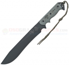 TOPS Armageddon Bush Knife Fixed (10.62 Inch 1095HC Black Recurve Plain Blade) Gray Micarta Handle + Nylon Sheath A-TRD-01