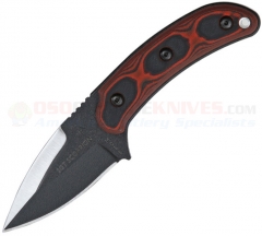 TOPS Knives Sgt Scorpion Knife Fixed (3.375 Inch 1095HC Black Plain Blade) Black/Red G10 Handle + Kydex Sheath SGTS-01