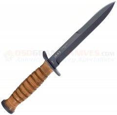 Boker Plus 1943 M3 Trench Knife Fixed (6.75 SK-5 Bayonet Style Black Plain Blade) Stacked Leather Handle + Metal US M8A1 Scabbard (Old Sku 02BO1943) 02BO048