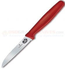 Victorinox Forschner 40605 Paring Knife, Red Nylon Handle, 3.25 Inch Wavy Edge Sheepsfoot Blade