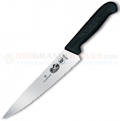Victorinox Chefs Knife (7.5 Inch Wavy Edge Serrated High Carbon Stainless Blade) Black Fibrox Handle 5.2033.19 (Old Sku 40720)