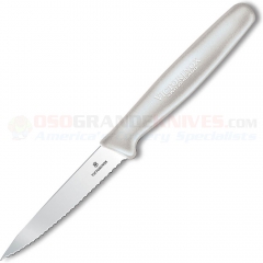 Victorinox Paring Knife White (3.25 Inch Spear Point Serrated High Carbon Stainless Steel Blade) Small White Polypropylene Handle 5.0637.S (Old Sku 42602)