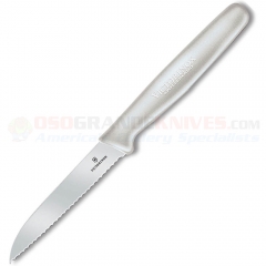 Victorinox Paring Sheeps Foot (3.25 Inch Serrated High Carbon Stainless Steel Blade) Large White Polypropylene Handle 5.0437.S (Old Sku 42807)