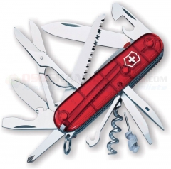 Victorinox Swiss Army Huntsman Lite Multi-Tool Pocket Knife (91mm 3.62 Inches Closed) Translucent Ruby Celluloid Handle 1.7915.T-X2 (Old Sku 53271)