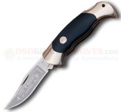 Boker Lock Blade Hunter Folding Knife (3.13 Inch 440C Plain Blade) Black Delrin Handle w/ Nickel Silver Bolsters 112003