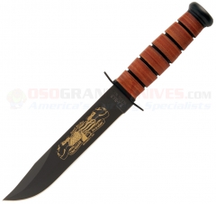 KA-BAR 9108 US Army Pearl Harbor Commemorative Knife (7 Inch 1095 Cro-Van Black Plain Blade) Leather Handle + Leather Sheath