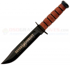 KA-BAR 9148 POW MIA Commemorative USMC Fighting/Utility Knife (7 Inch 1095 Cro-Van Black Plain Blade) Leather Handle + Leather Sheath KA9148