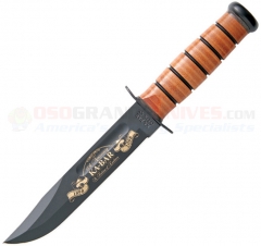 KA-BAR 9159 USMC 110th Anniv Commemorative Fighting Knife (7.0 Inch 1095 Cro-Van Black Plain Blade) Leather Handle + Leather Sheath 2-9159-2 KA9159