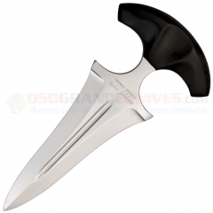 Down Under Knives Bush Dagger Push Dagger Fixed (4.25 Inch Double-Edge 440C Satin Plain Blade) Polished Black Micarta Handle + Leather Sheath DUKBD