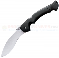 Cold Steel Rajah II Kukri Tri-Ad Lock Folding Knife (6.0" AUS-10A Stonewash Plain Blade) Black Griv-Ex Handle 62JL