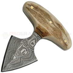 Damascus Push Dagger Fixed Blade Knife (2.0 Inch Damascus Plain Blade) Stag Handle Leather Belt Sheath DM1119