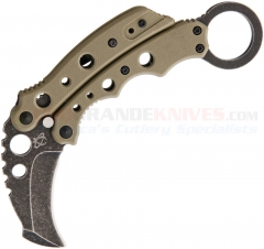 Mantis Knives MK-4DTSW Vuja De Balisong Karambit Crossover Knife (2 Inch Hawkbill Black Stonewash Blade) Desert Tan G10 Handle MANMK4DTSW