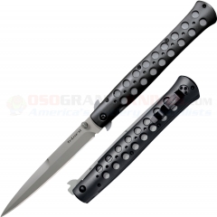 Cold Steel Ti-Lite XL Flipper Liner Lock Folding Knife (6 Inch Stiletto S35VN Gray Plain Blade) Black Aluminum Handle 26B6
