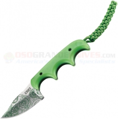 Columbia River CRKT Folts Minimalist Bowie Gears Neck Knife (2.13 Inch Bead Blast Plain Clip Point Blade) Green GITD Polymer Handle + Polypropylene Sheath CRK2387G