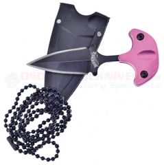 Frost Cutlery Push Dagger Neck Knife Fixed (1.63 Inch Double-Edge Black Plain Stainless Blade) Pink Aluminum Handle + Black ABS Neck Sheath FFC96HP