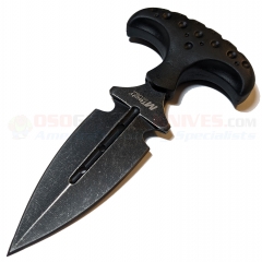 MTech Ballistic Push Dagger Knife Fixed (3.75 Inch Double-Edge Black Stonewash Blade) Textured Black Rubber Handle + Nylon Sheath MT2041BK