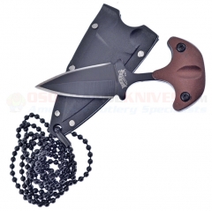 Frost Cutlery Push Dagger Neck Knife Fixed (1.63 Inch Double-Edge Black Plain Stainless Blade) Coyote Brown Aluminum Handle + Black ABS Neck Sheath FFC96CB