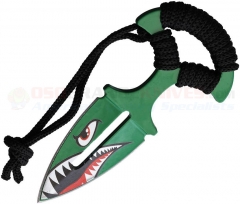 Angry Shark Push Dagger Knife (2.50 Inch Green Stainless Double-Edge Blade) Black Cord Wrap Handle + Synthetic Belt Sheath EE20685GNSH