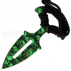 Green Skull Push Dagger Knife (2.50 Inch Green Stainless Double-Edge Blade) Black Cord Wrap Handle + Synthetic Belt Sheath EE20685GNSC