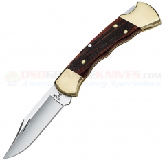 Buck Knives 112FG Ranger Finger Grooved Folding Hunter Lockback Knife (3.0 Inch 420HC Stainless Satin Plain Clip Point Blade) Macassar Ebony Dymondwood Handle + Black Leather Sheath 0112BRSFG