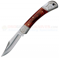 Boker Magnum Lockback Hunter Folding Knife (3.62 Inch Satin Plain Clip Point Blade) Pakkawood Scales Etched Bolsters 01SC002