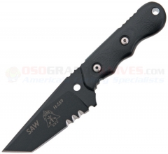 TOPS Knives Jerry VanCook Special Assault Weapon SAW Tanto Knife Fixed (3.5 Inch 1095HC Black Combo Blade) Black G10 Handle + Kydex Sheath SAW02